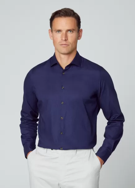 Hombre Navy Camisas Hackett London Fit Slim Camisa Sarga Algodón Comercio