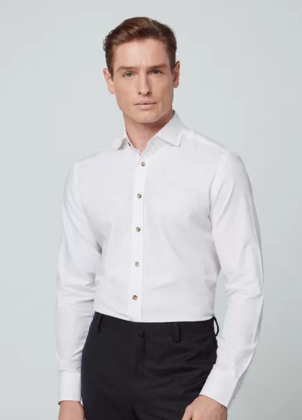 Hackett London Camisas Conveniencia Hombre White Camisa De Sarga Algodón Fit Slim