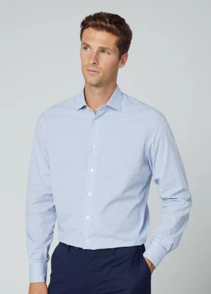 Hombre Hackett London Precio De Coste Camisas Blue/Grey Camisa Melange Cuadros Fit Clásico
