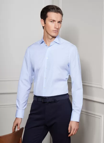 Descuento Camisa Popelín En Fit Clásico Camisas Hombre White/Blue Hackett London