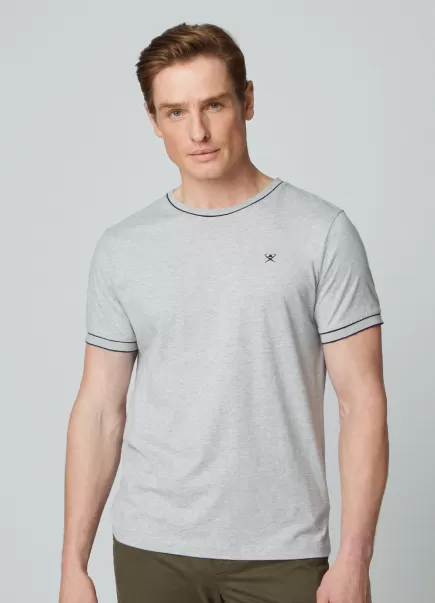 Hombre Camiseta Ribetes Logo Bordado Camisetas Marl Grey Calidad Hackett London