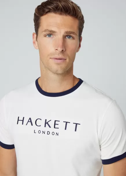 Hombre Hackett London Camiseta Heritage Con Logo Bordado Salida Antique White Camisetas