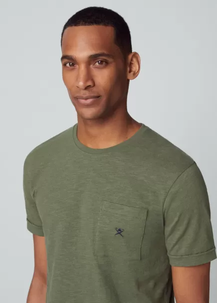 Hackett London Camiseta Bolsillo Logo Bordado Camisetas Elegante Olive Green Hombre