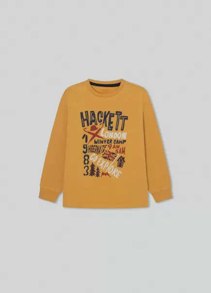 Hombre Hackett London Camiseta Estampado Gráfico Mustard Brown Salida Camisetas Y Sudaderas