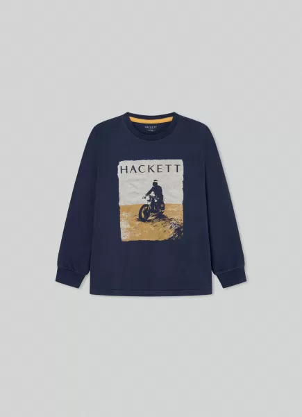 Innovador Camisetas Y Sudaderas Hombre Hackett London Navy Camiseta Estampado Motocicleta