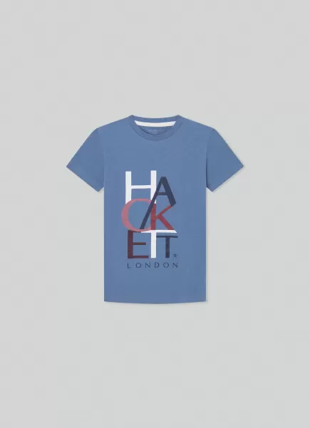Steel Blue Hackett London Camiseta Logo Estampado Precio Razonable Hombre Camisetas Y Sudaderas